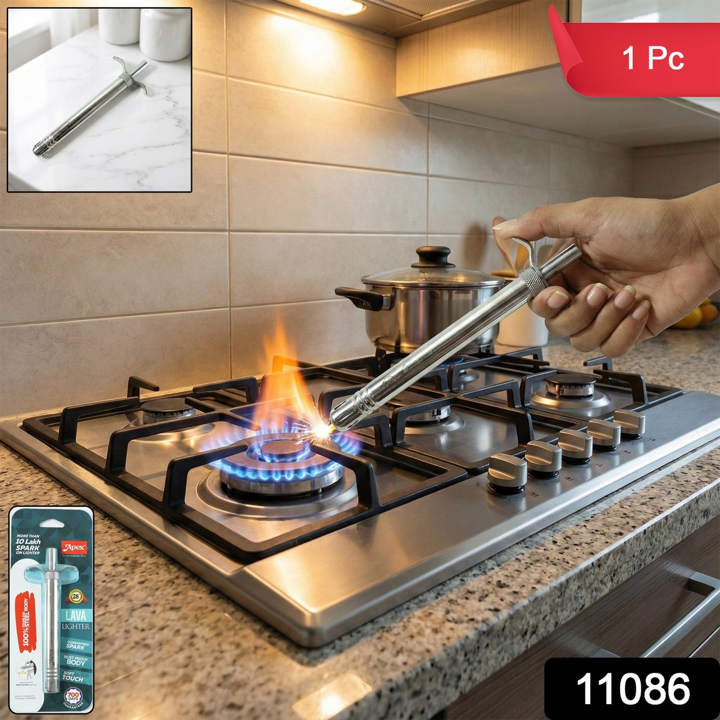 Wukusy stainless-steel gas stove spark lighter with manual ignition, compact and durable for easy kitchen stove lighting.