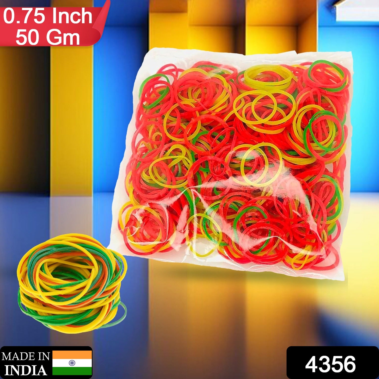 Multicolor 0.75-inch Wukusy rubber bands for office, home, and kitchen; reusable elastic nylon stationery accessories.