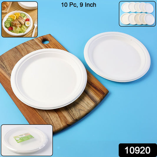 Wukusy Freshee 9-inch compostable bagasse plate with 10 pieces, eco-friendly disposable dinnerware for home and kitchen use.