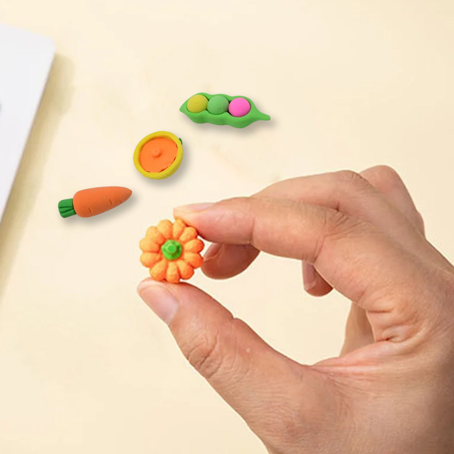 Set of 4 colorful, stylish Wukusy mix design erasers for office use, featuring vibrant and creative shapes and patterns.