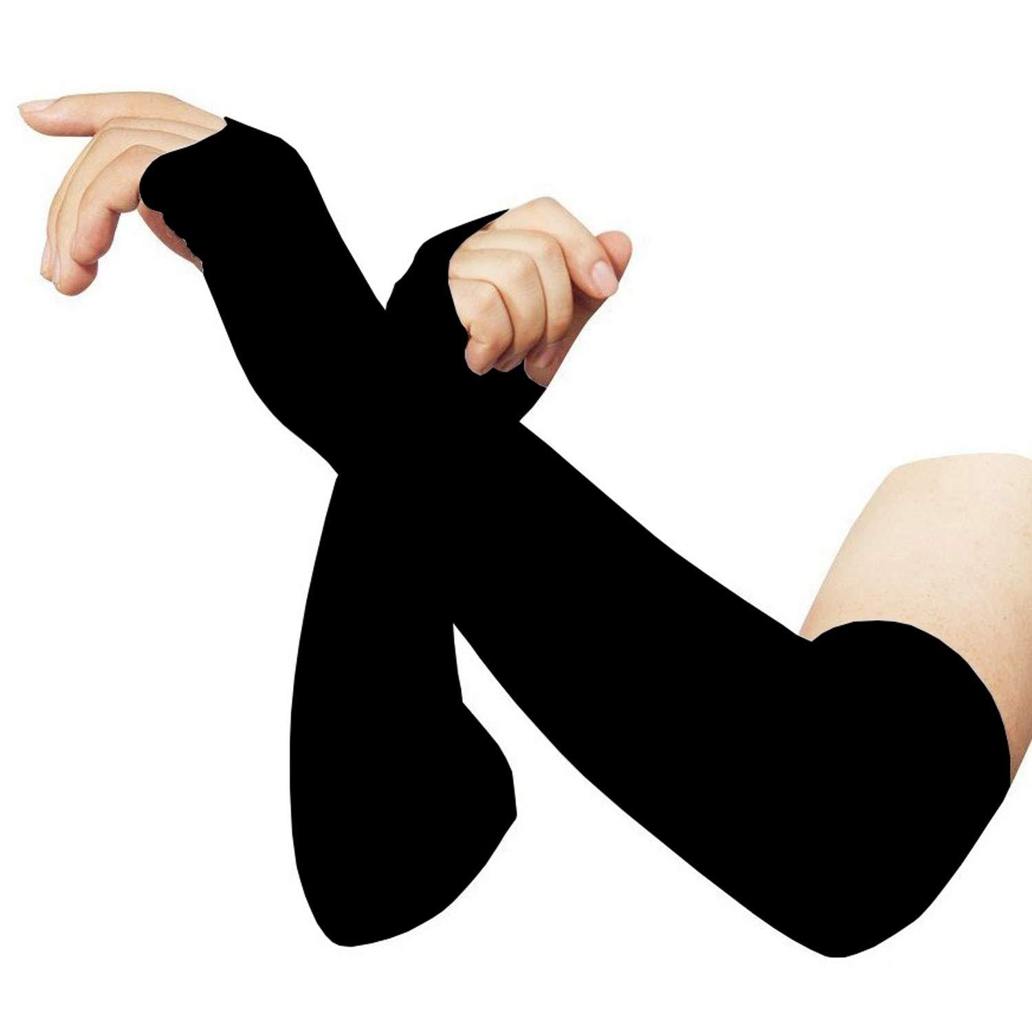 Wukusy 1358 multipurpose all-weather arm sleeves for sports and outdoor activities, shown in black on a model.