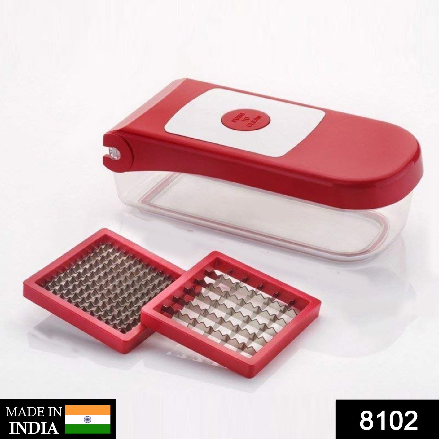Wukusy 8102 Ganesh plastic chopper for vegetables and fruits in red, featuring a compact design and easy-to-use vegetable cutter.