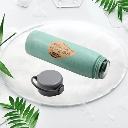 Ekom portable glass water bottle with wheat fragrance design, mobile phone holder, wide mouth, 380ml for kitchen and dining use