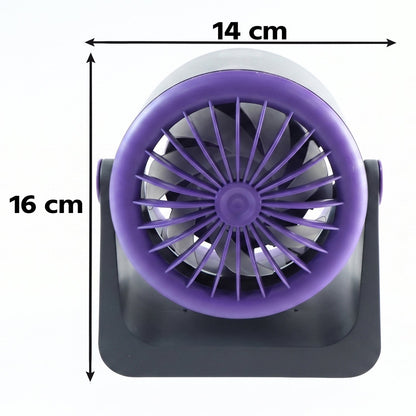 Wukusy personal desktop air circulation fan, portable USB desk fan with adjustable settings, shown on a workspace.