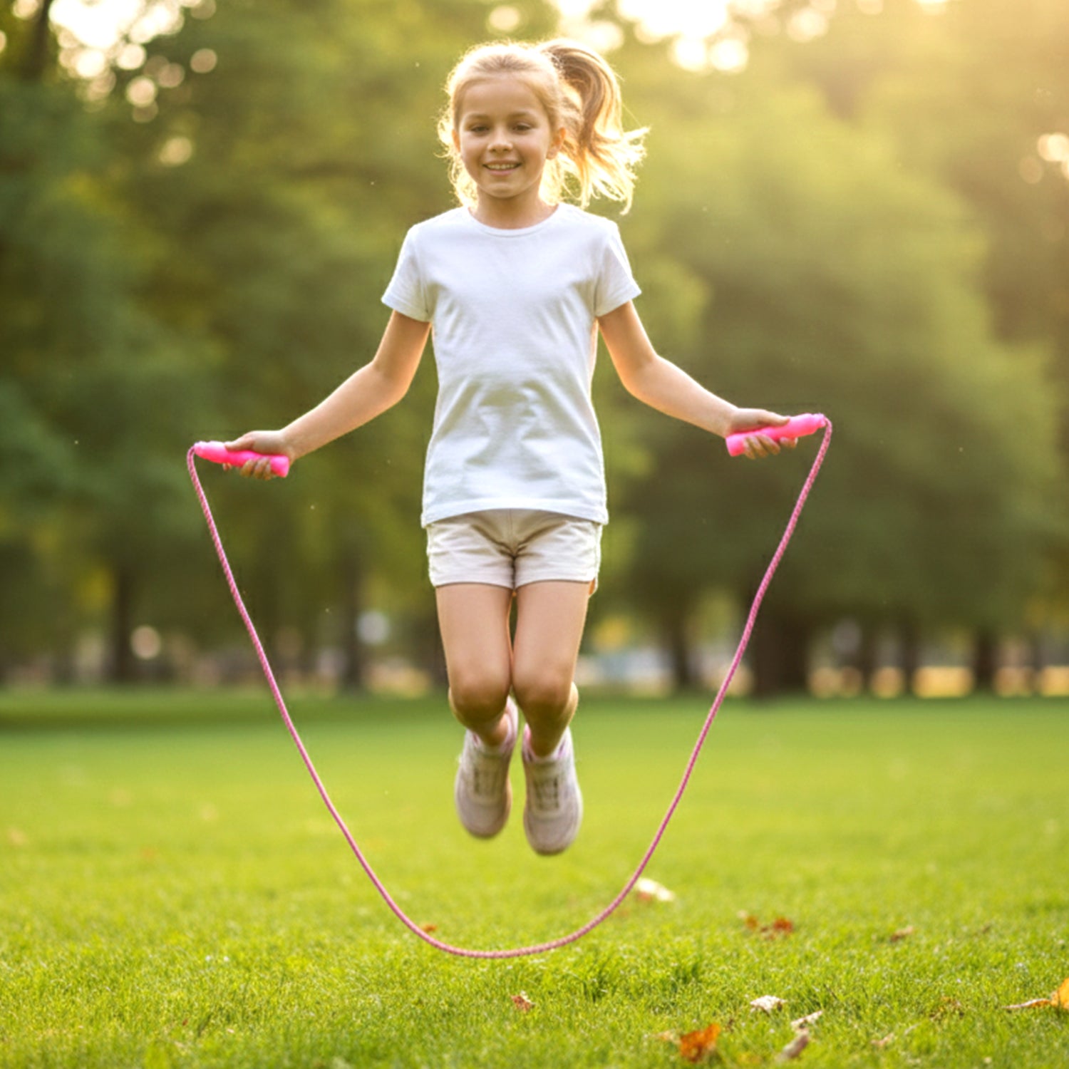 Wukusy kids and adults fitness skipping rope with plastic handles and nylon cord for cardio workouts and skipping exercises.