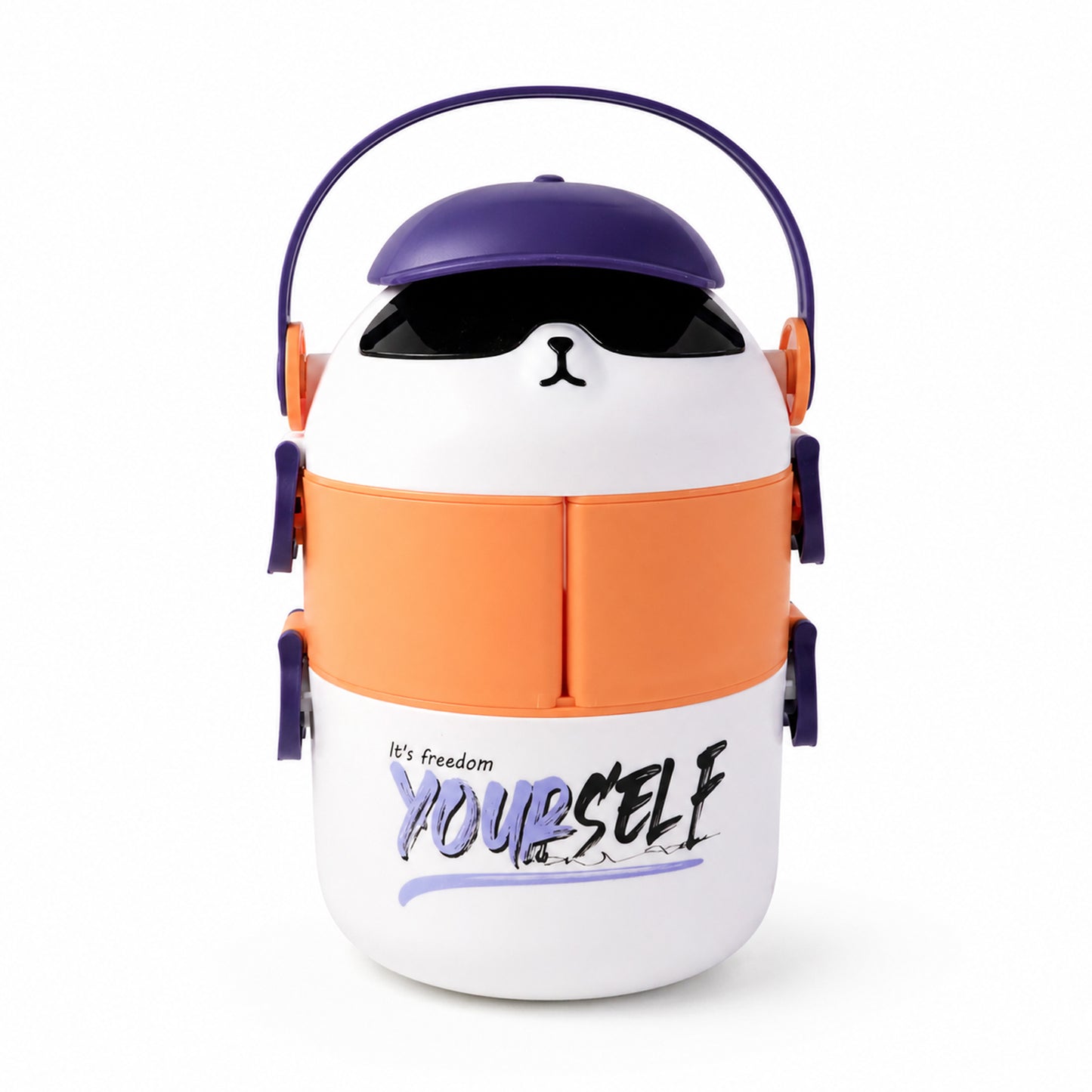 Wukusy cute cartoon double layer lunch box with colorful design and secure compartments for kids' meals.