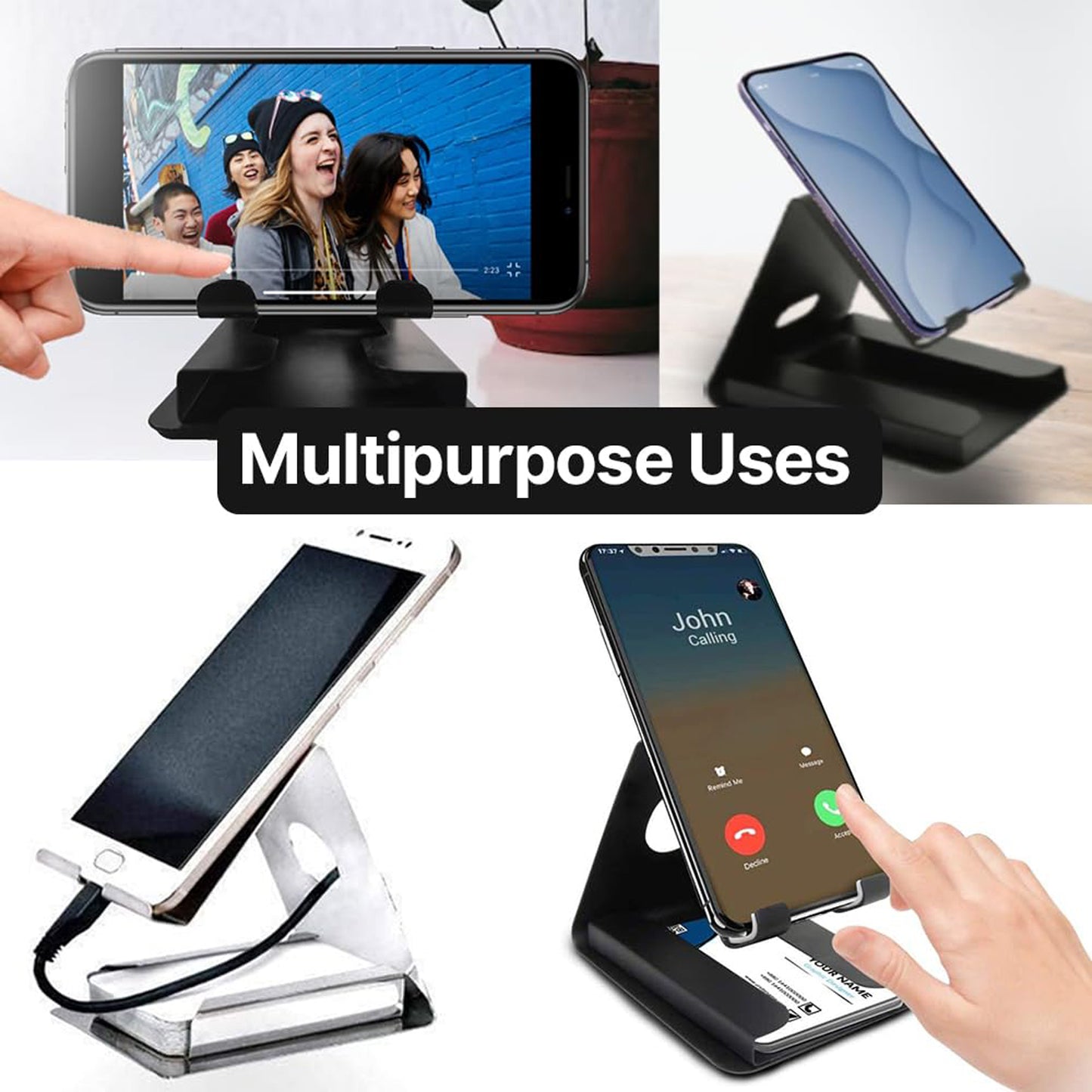 Wukusy premium small desktop mobile phone stand holder for smartphones, showing a compact black phone stand on a desk.