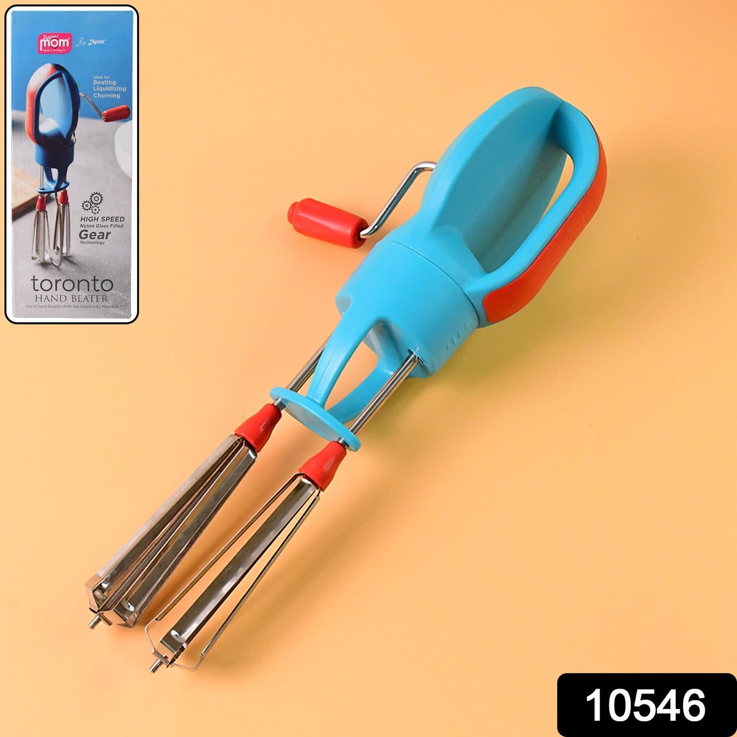 Wukusy Supermom high-speed manual hand beater with dual stainless steel whisks for efficient mixing in home and kitchen use