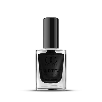 Wukusy Og Beauty Black Beauty Gel Intense Nail Polish bottle, 10 ml, with sleek black packaging and brush visible.