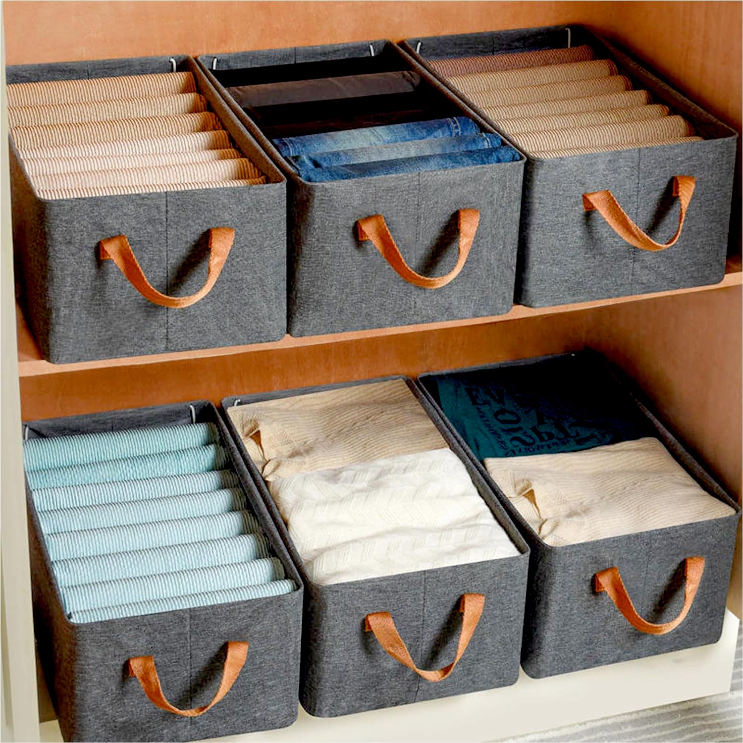 Wukusy foldable storage box with lid and handles, cotton and linen material, used as nursery or bedroom organizer, 45 cm size