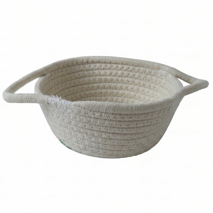 Wukusy cotton rope woven storage basket with handles, ideal for toys and organization, shown in natural beige color.