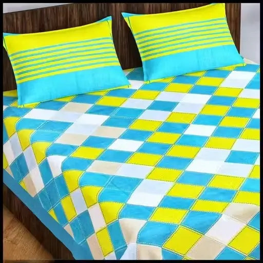 Ekom super soft pure cotton fitted double bedsheet with two pillow covers, 100x90 inches, in a cozy, smooth fabric.