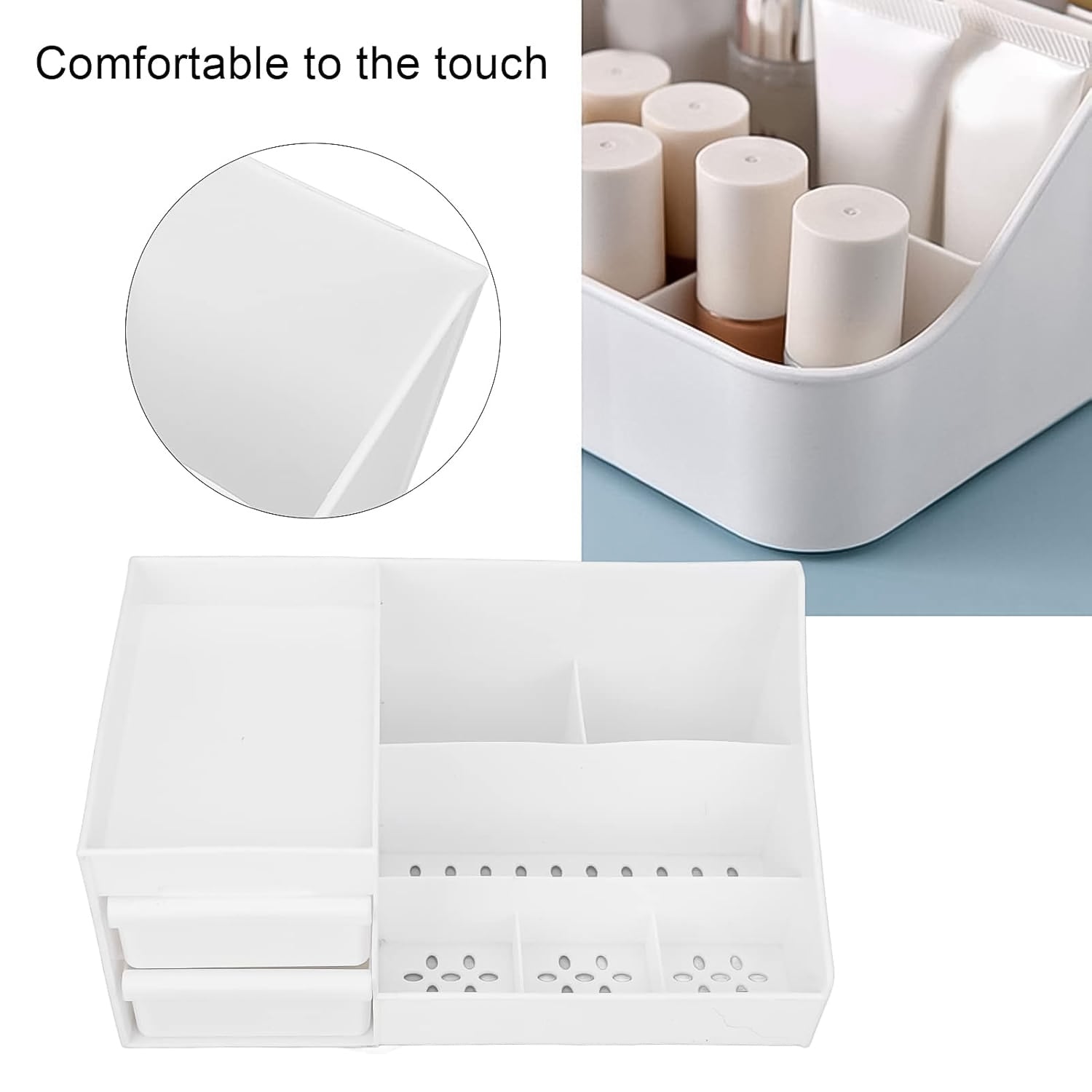 Large capacity desktop cosmetic storage box in mixed colors by Wukusy, with multiple compartments for organizing makeup and beauty tools.