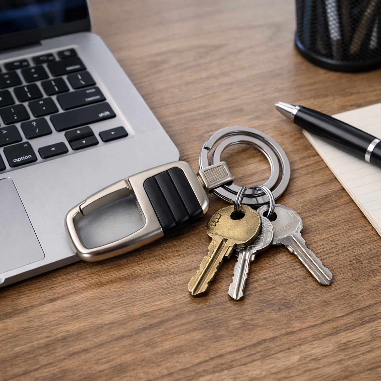 Wukusy premium metal key holder with carabiner clip, featuring a sleek design and durable construction for secure key storage.