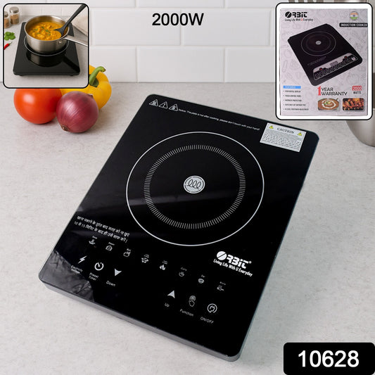 Wukusy Orbit Touch Control Induction Cooker with multiple cooking zones and 2000W power, featuring sleek black design and digital touch controls.