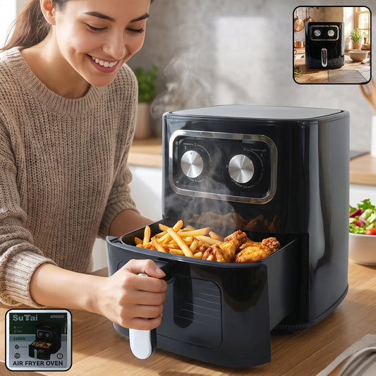 Wukusy Sutai Air Fryer Oven with 15L capacity, 2400W, oil-free cooking, digital display, and large kitchen appliance design