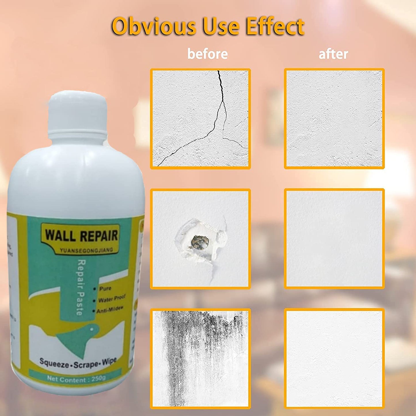 Wukusy wall crack repair cream set with scraper for filling and repairing cracks on walls, featuring white repair cream and metal scraper tool.