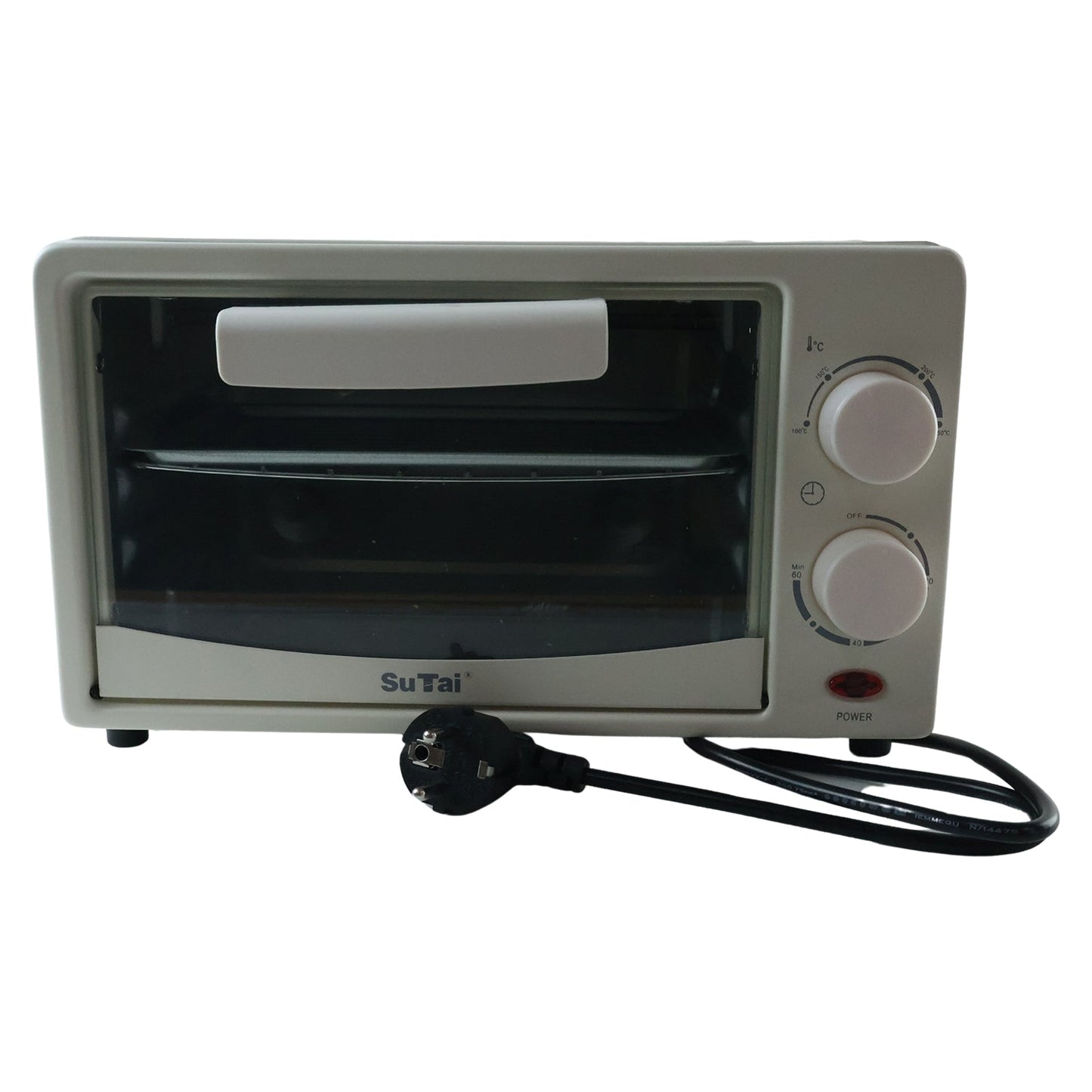 Wukusy 12L electric mini OTG oven with toaster and grill functions, compact 600W baking appliance in black and silver finish