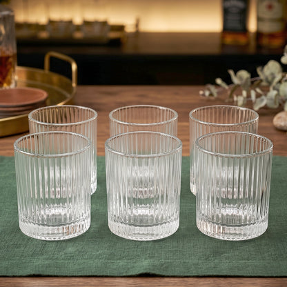 Six Wukusy premium crystal glass tumblers, 250ml each, displayed together on a neutral background.