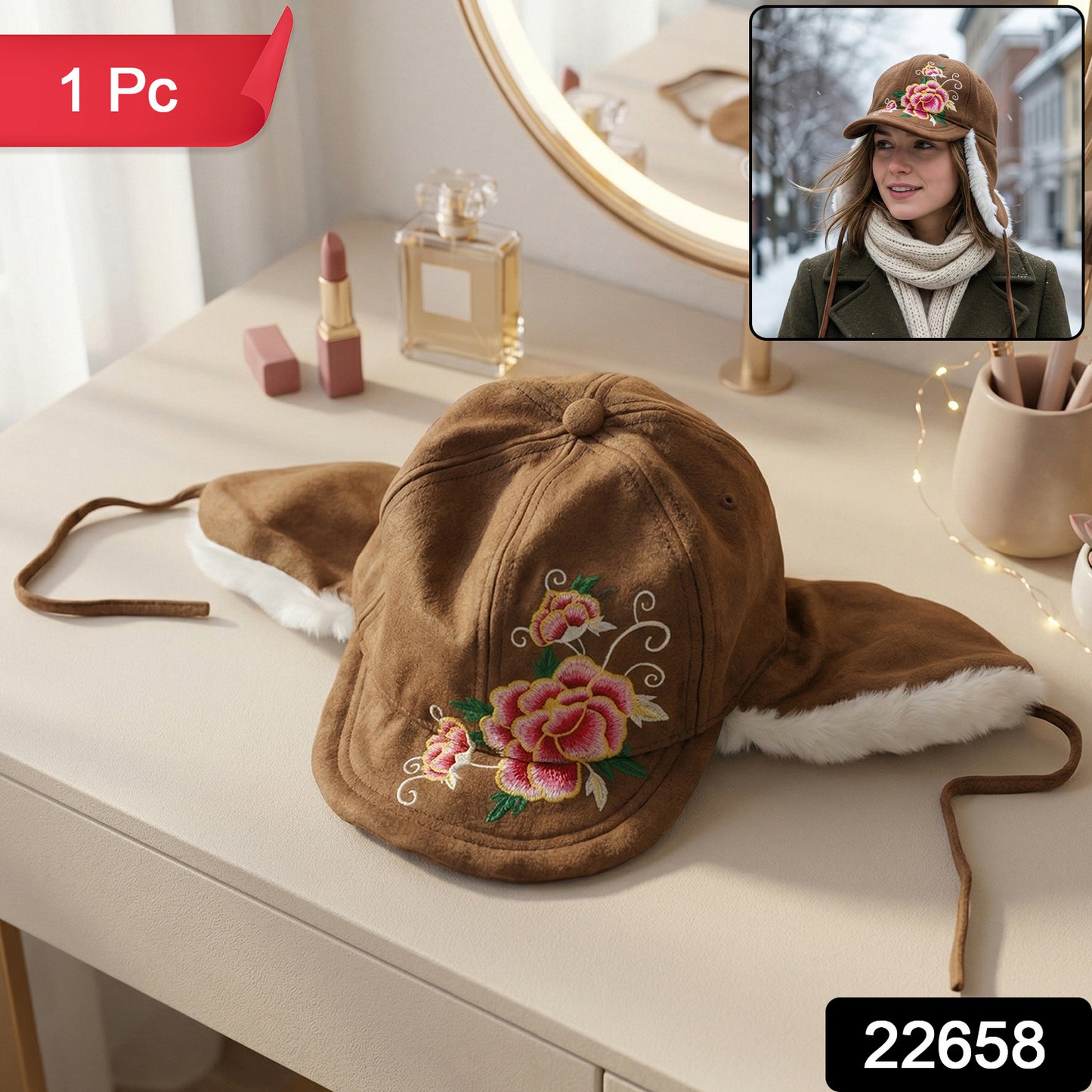 Wukusy premium winter ear flap cap for women, featuring soft fabric and cozy ear flaps for warmth during cold weather.
