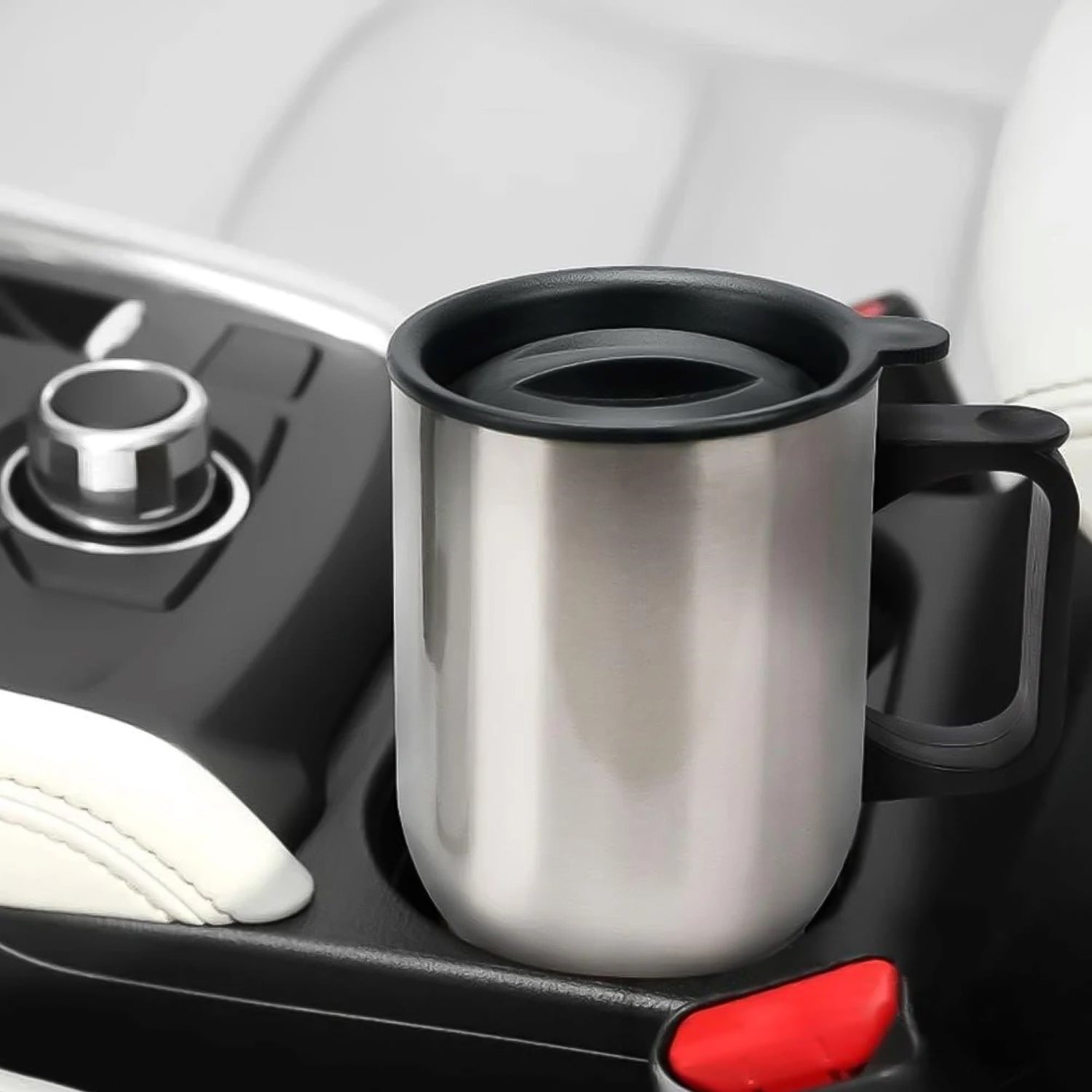 Wukusy stainless steel insulated coffee cup with lid and handle, double-walled vacuum glass for hot or cold beverages.