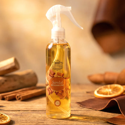 Wukusy sandal fragrance air freshener spray for home and office, 250ml, with a sleek spray bottle and sandalwood scent.