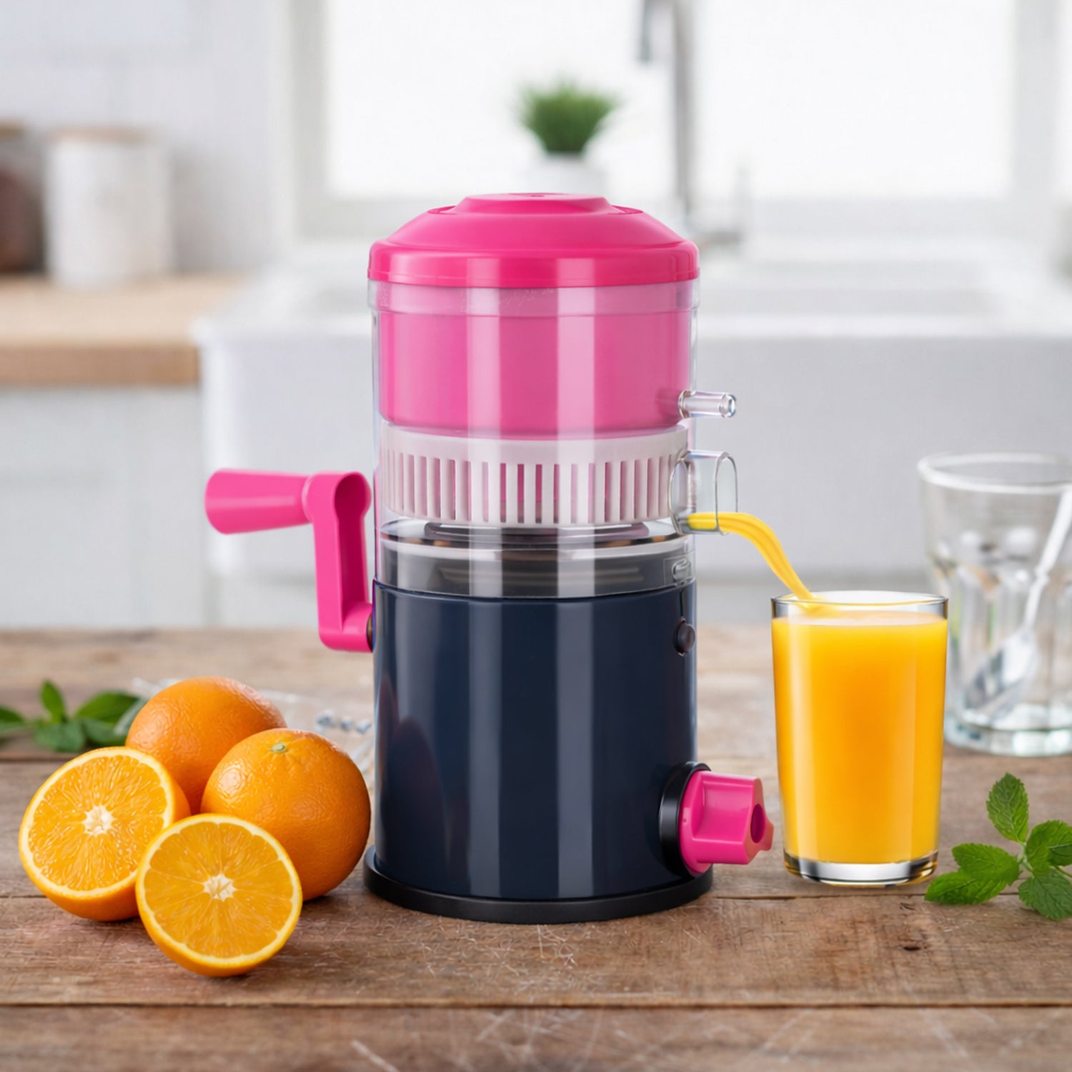 Wukusy Rapid Manual Hand Press Juicer set with ergonomic handle and stainless steel components for fresh fruit juice extraction.