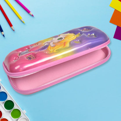Colorful 3D cartoon zipper compass pencil box from Wukusy, designed for office and school supplies, with a playful, compact shape.