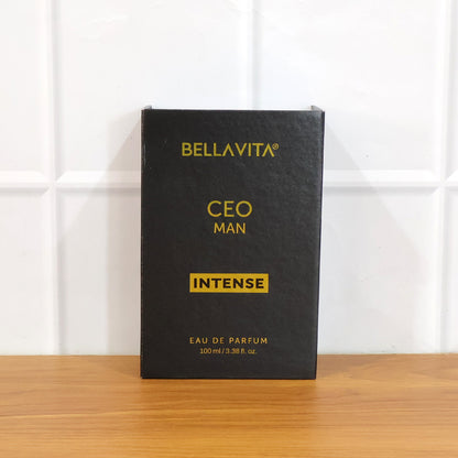 Bellavita Premium CEO Man Intense Eau de Perfume bottle by Wukusy, showcasing the 100ml sleek, elegant perfume design.