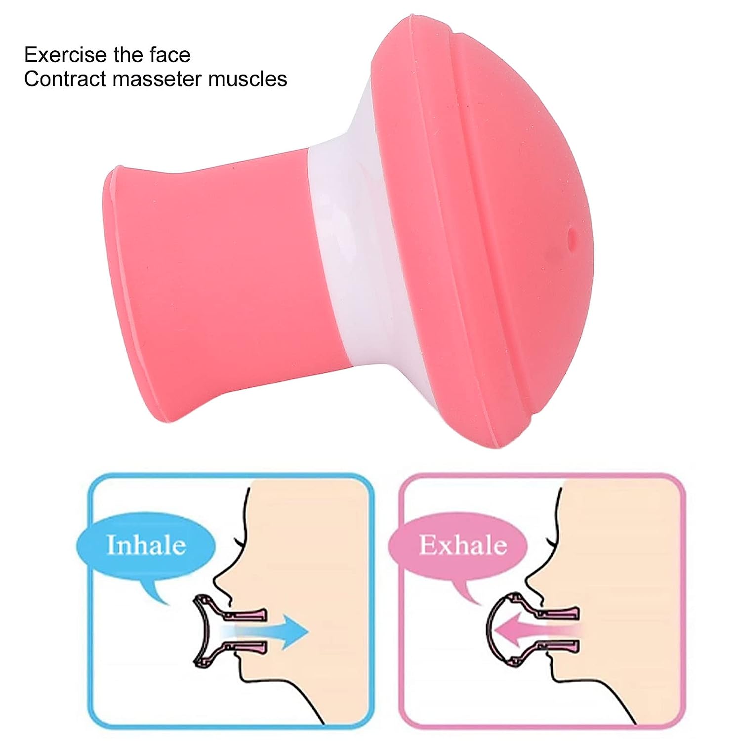 Wukusy silicone facial jaw exerciser for face slimming, breathing exercises, and stress relief, shown in use for a youthful look.