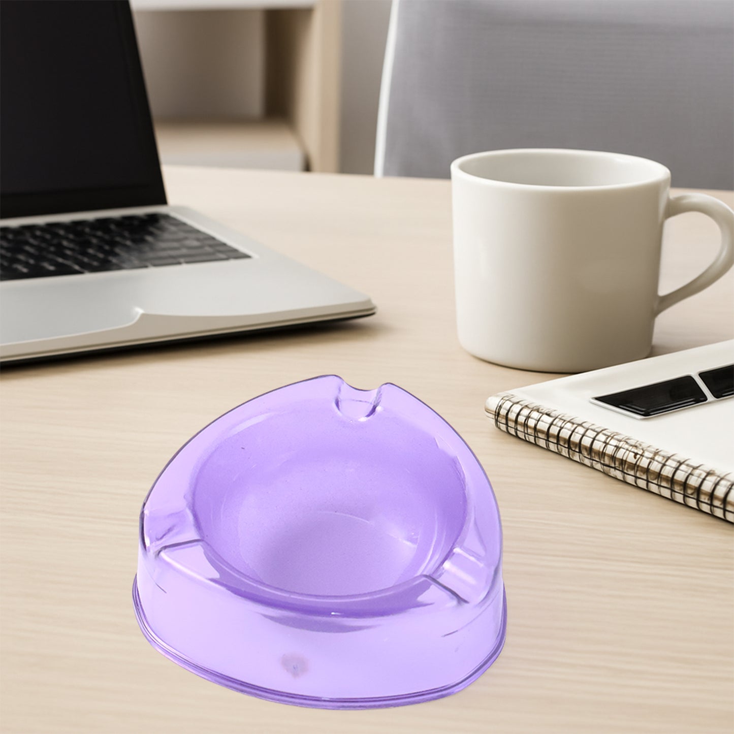Wukusy Oblivion transparent purple plastic ashtray with round shape and raised edges, suitable for home or outdoor use.