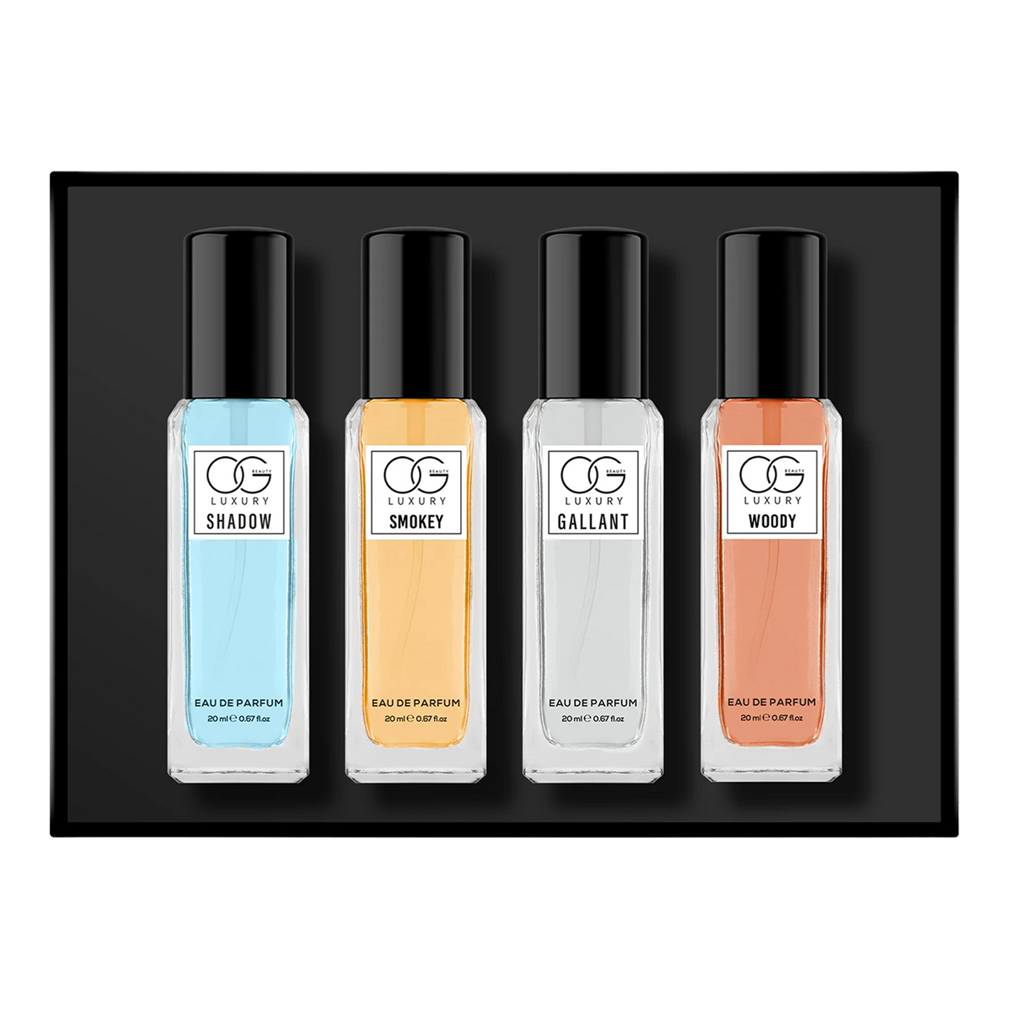 Wukusy Og Beauty Luxury Perfume Gift set with four 20ml bottles, elegant health and beauty fragrance collection.