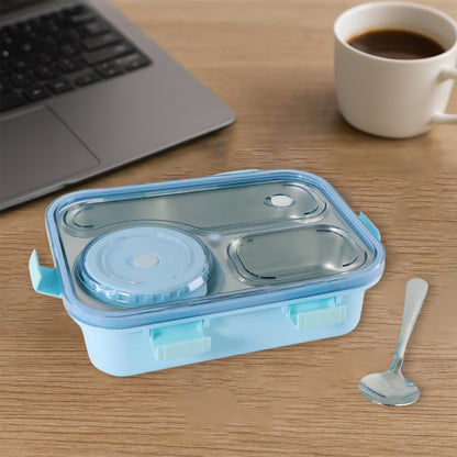 Wukusy stainless steel compartment lunch box set with multiple sections for home and kitchen use.