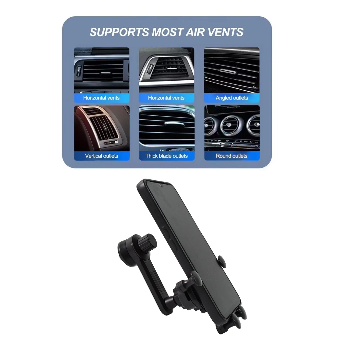 Wukusy 360-degree car mobile phone holder mounted on car dashboard, adjustable in-car phone mount for convenient use.