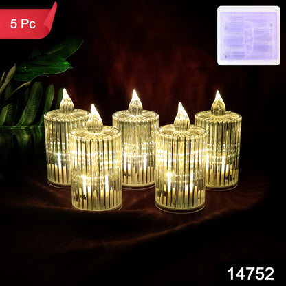 Set of five Wukusy crystal effect LED flameless candles for home decor, with realistic flickering flame appearance.