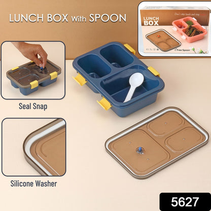 Wukusy plastic lunch box for kids with three compartments, insulated tiffin box suitable for boys, girls, school, and office use