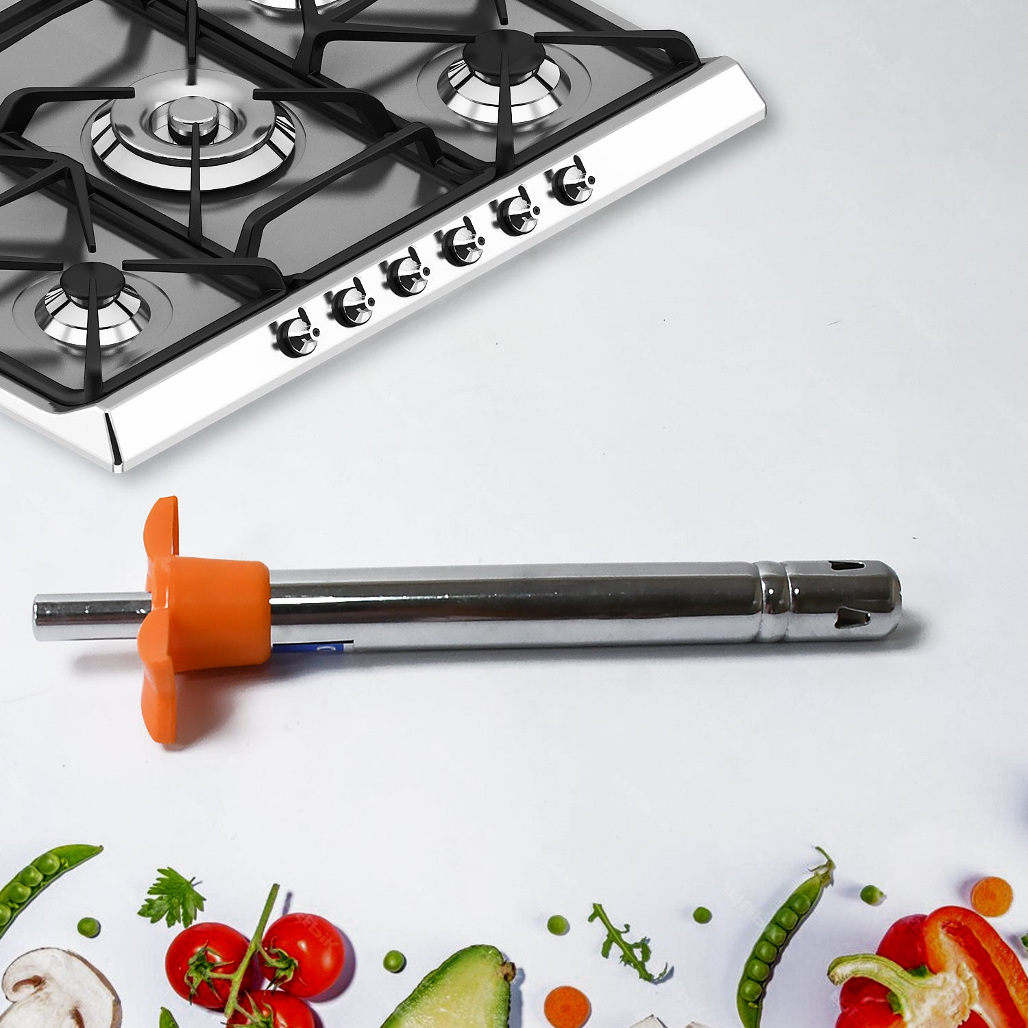 Wukusy 2-in-1 stainless steel kitchen combo set with gas lighter and vegetable cutter peeler, showcasing durable stainless steel tools.
