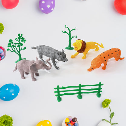 Wukusy small wild animal toy set for kids featuring four colorful animal figures on a neutral background.
