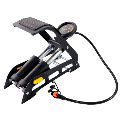 Wukusy 1691 portable high pressure foot air pump compressor for car and bike tires, compact and easy to use.