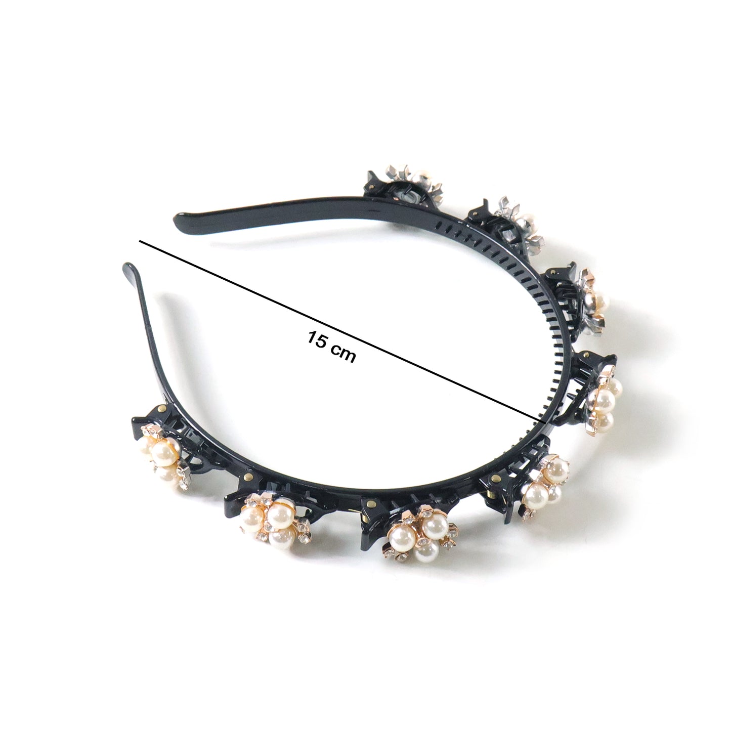 Pearl embellished floral hairband for girls and women by Wukusy, featuring elegant pearl and flower design for special occasions.