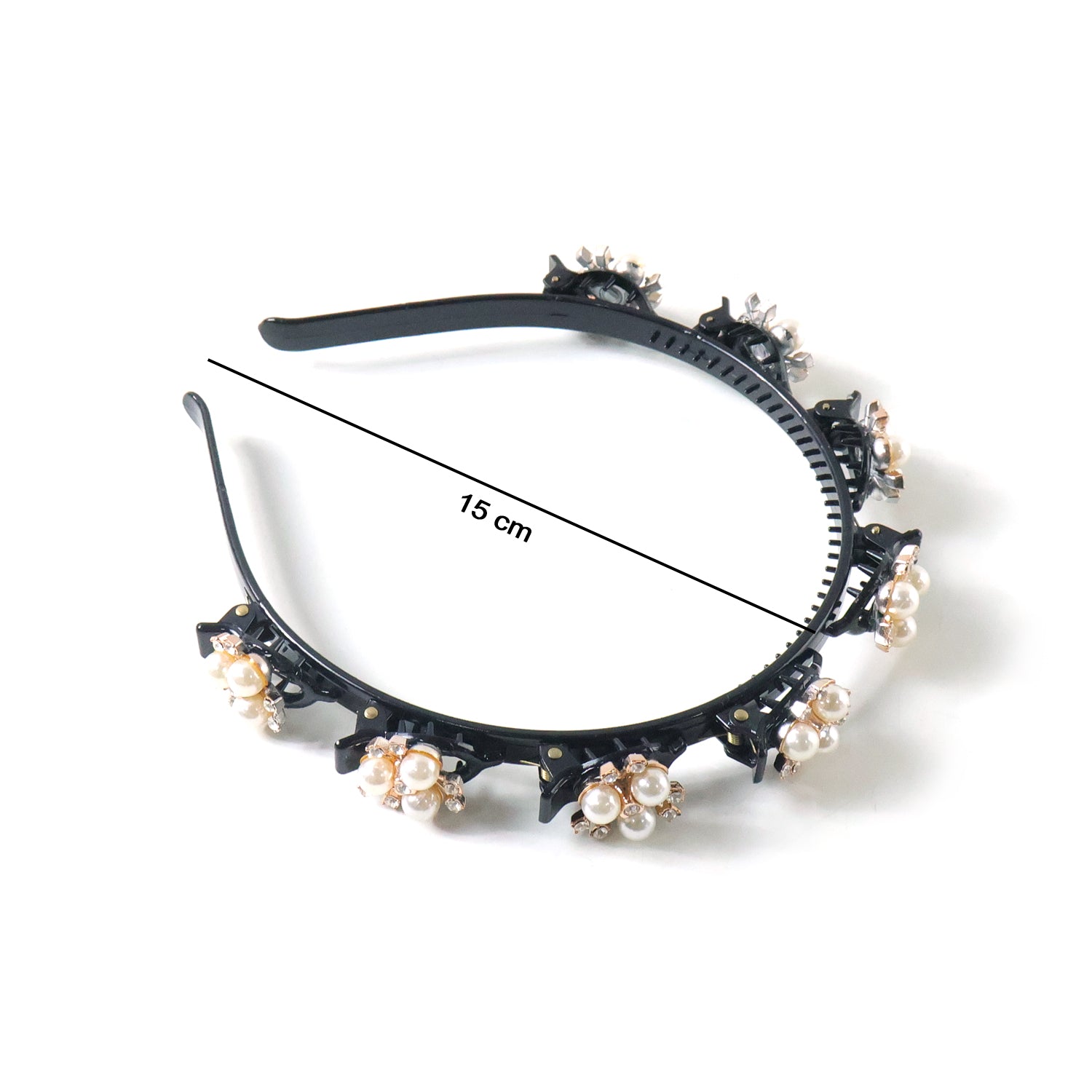 Pearl embellished floral hairband for girls and women by Wukusy, featuring elegant pearl and flower design for special occasions.
