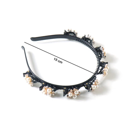 Pearl embellished floral hairband for girls and women by Wukusy, featuring elegant pearl and flower design for special occasions.