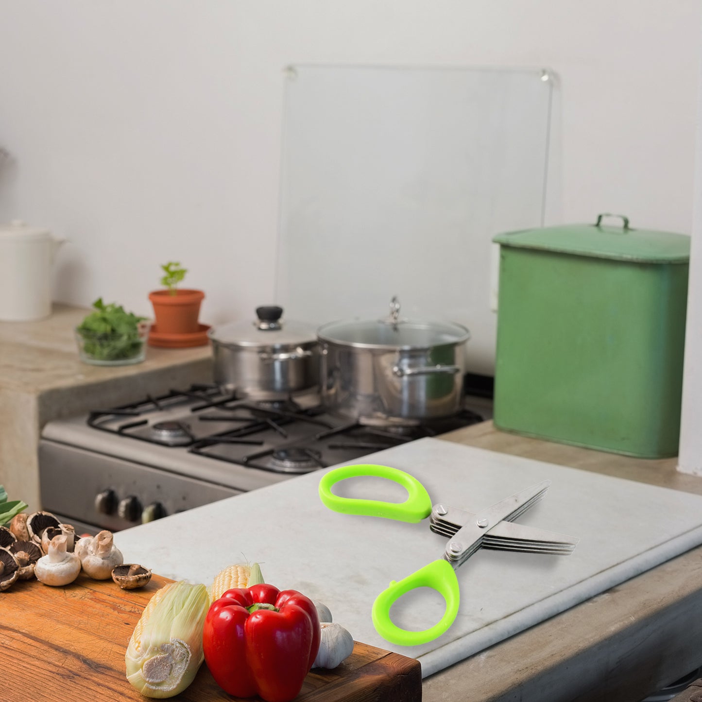 Wukusy premium 5-blade multipurpose herb scissors with ergonomic handles for easy herb chopping in kitchen.