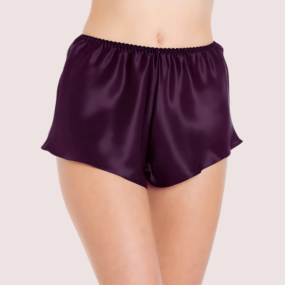 Royal lavender satin French knickers by Snazzyway featuring smooth satin fabric and delicate detailing.