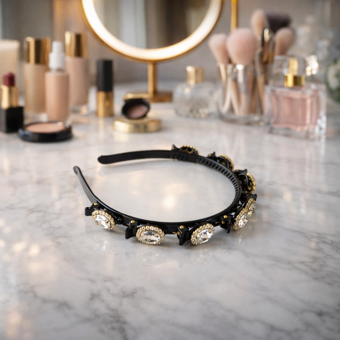 Elegant Wukusy crystal studded hairband for women and girls featuring a sleek design with sparkling crystals.