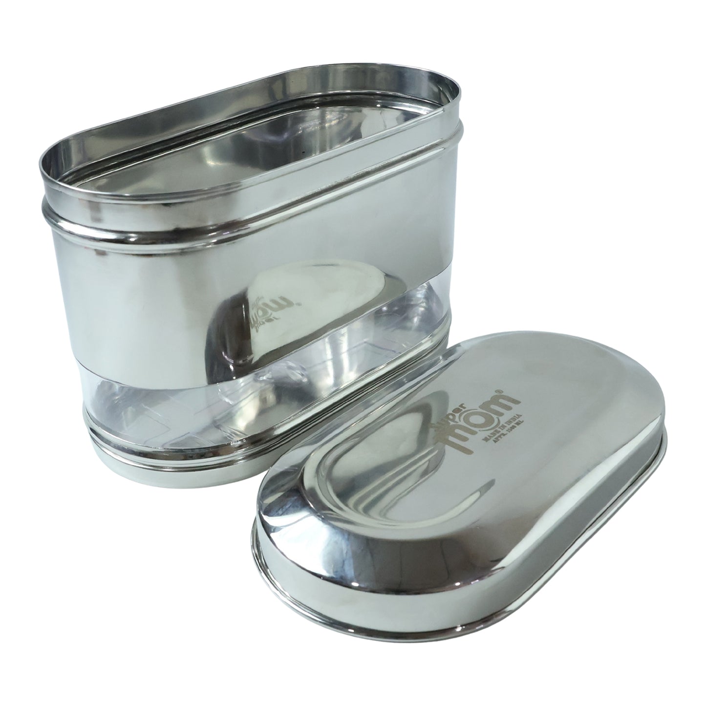 Wukusy Supermom premium stainless steel modular oval canister with 1500ml capacity, featuring a sleek, durable design.