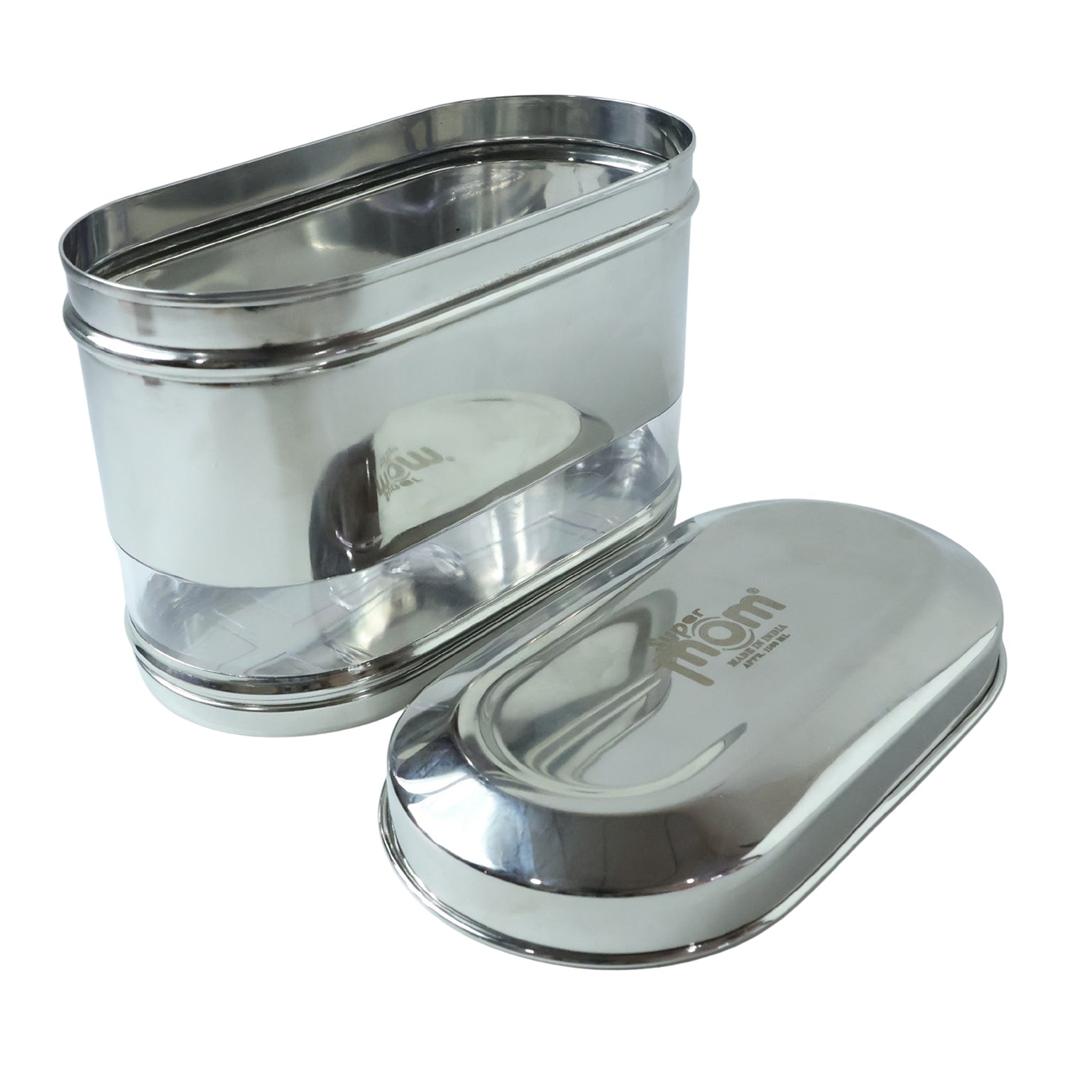 Wukusy Supermom premium stainless steel modular oval canister with 1500ml capacity, featuring a sleek, durable design.