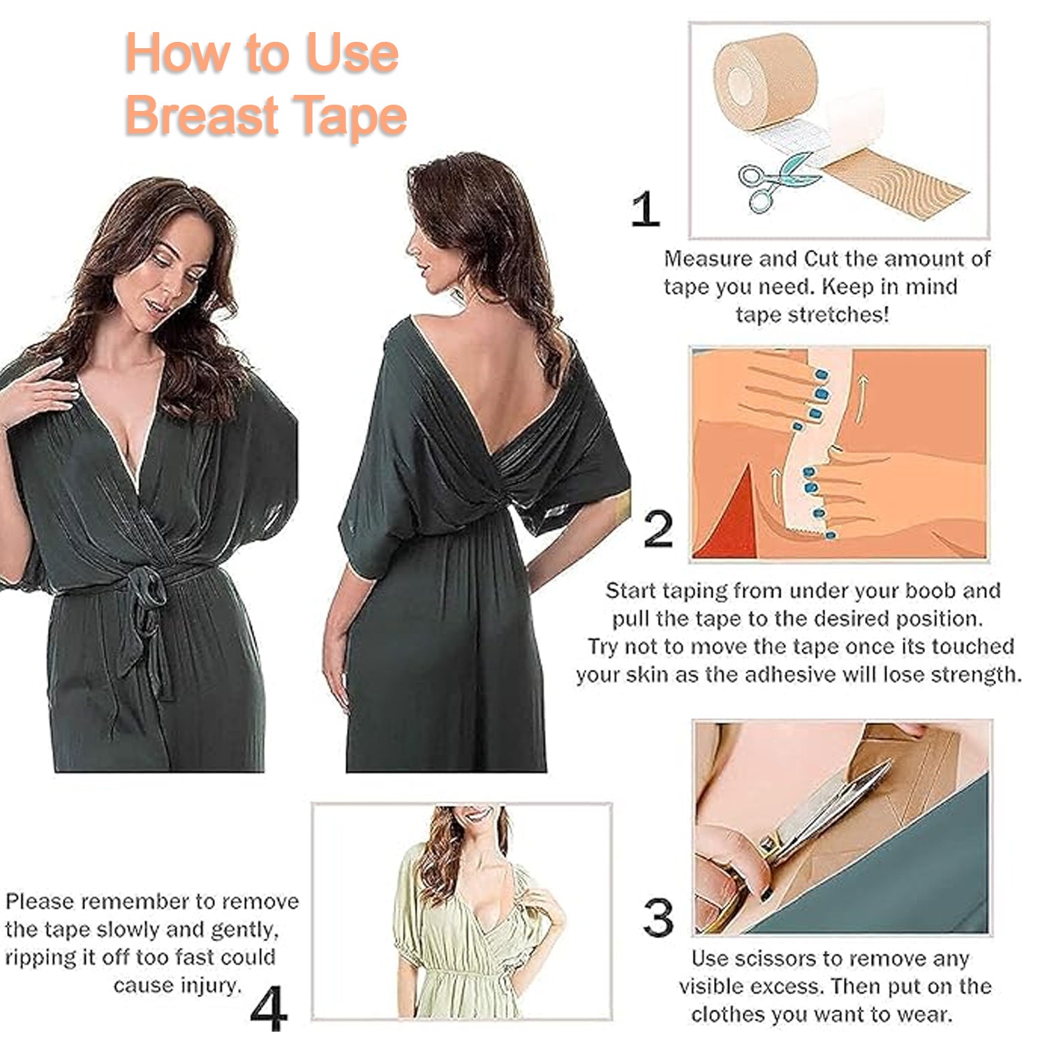 Wukusy Boob Tape with nipple covers, cotton wide thin breast lift tape, ideal for natural breast lift and push-up support.