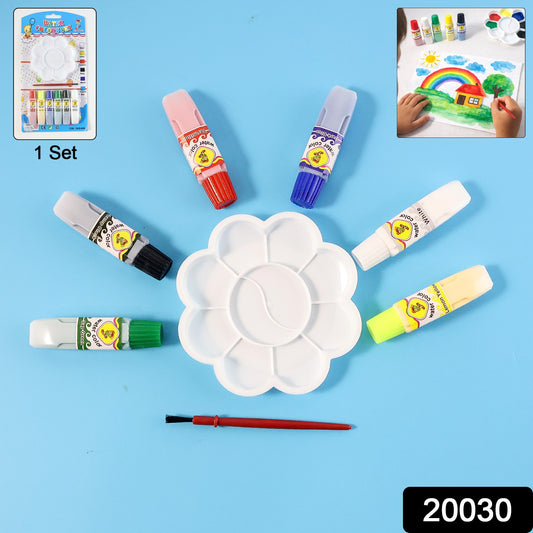Kids watercolor painting set with brushes and mixing palette by Wukusy, featuring colorful paints and art supplies for children.