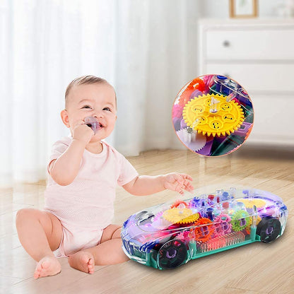 Wukusy 17793 automatic 360° rotating transparent gear concept car with musical and 3D flashing lights for kids and boys